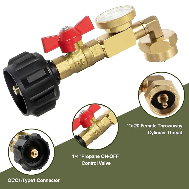 BestFire Propane Refill Adapter with Valve and Gauge, Fill 1lb Bottles from 20lb Propane Tank and 1 lb Throwaway Disposable Cylinder Propane Bottle Connector Fits QCC1/Type 1 Propane Tank - Image 4